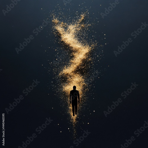 Obraz na płótnie A figure surrounded by shimmering particles, creating a mystical and ethereal atmosphere. w salonie