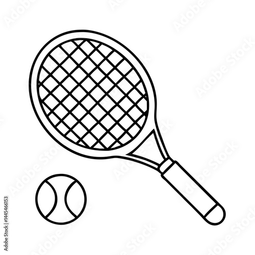tennis racket and ball icon, tennis racket and ball line art - simple line art of tennis racket and ball, perfect for tennis racket and ball logos and icons