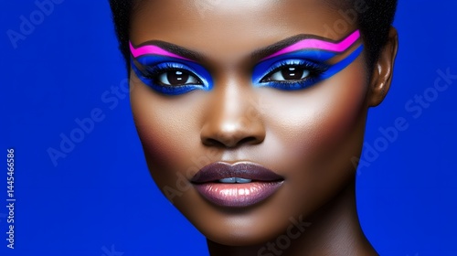 Vibrant graphic makeup close up portrait of woman