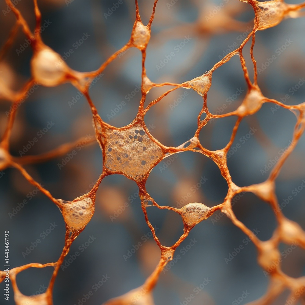 Intricate web of interconnected cells with a blurred background, showcasing biological structure.