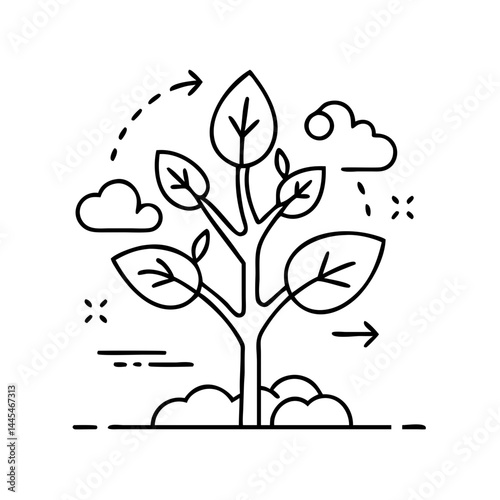 tree growth and sustainability icon, tree growth and sustainability line art - simple line art of tree growth and sustainability, perfect for tree growth and sustainability logos and icons