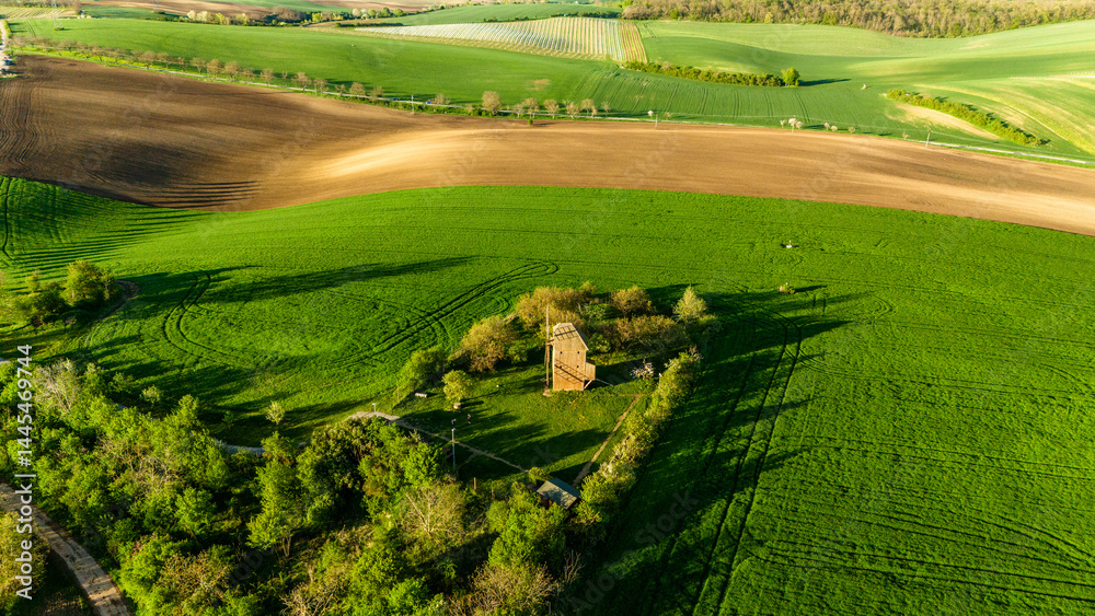 windmill in stary poddvorov during spring