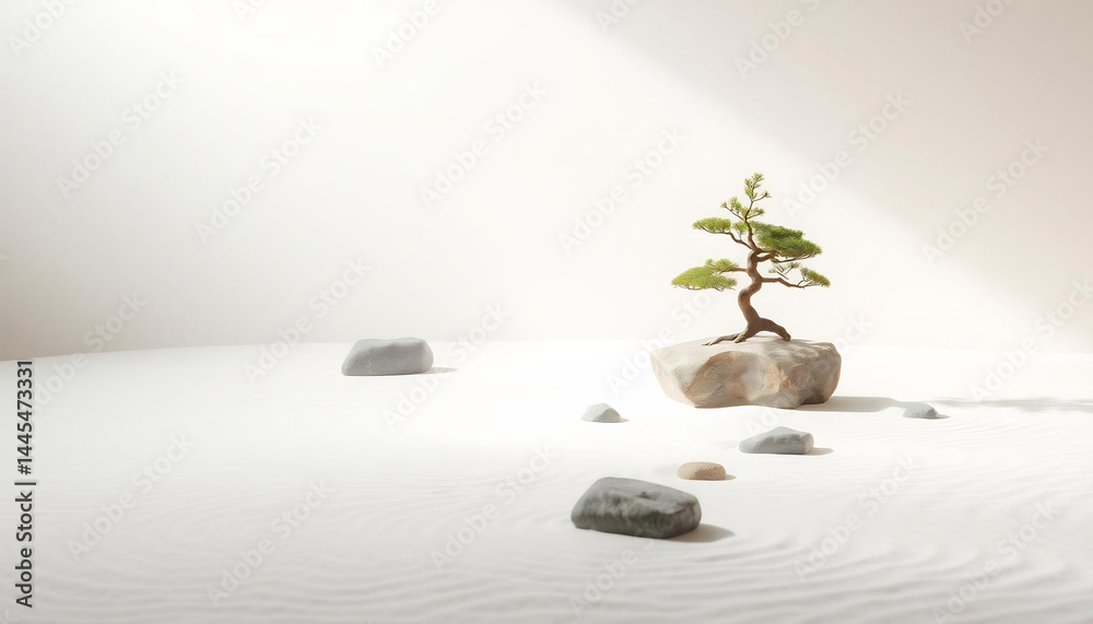 Tranquil Zen Garden with Raked Sand