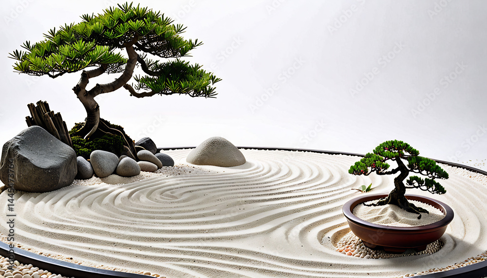 Tranquil Zen Garden with Raked Sand