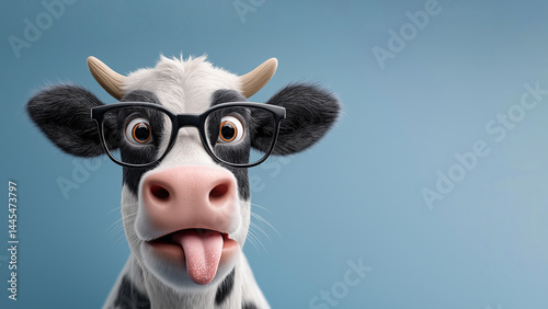 funny cow with eyeglasses and tongue out