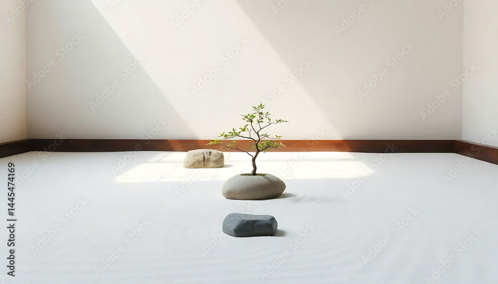 Tranquil Zen Garden with Raked Sand