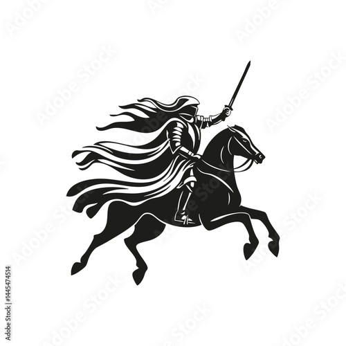 Knight On Horseback Silhouette Set. Medieval Warrior And Valor Symbolism Isolated Vector Illustration Collection
