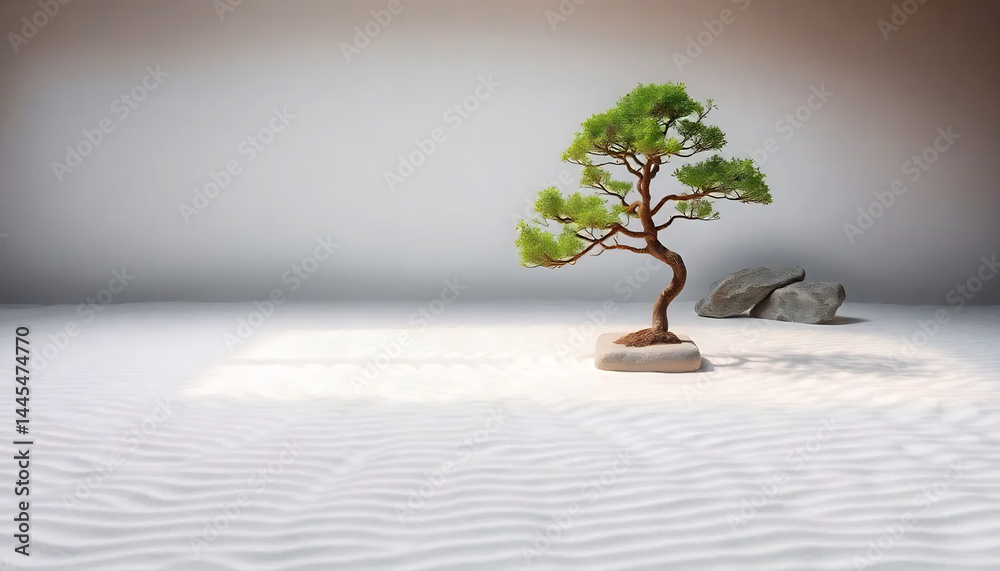 Tranquil Zen Garden with Raked Sand