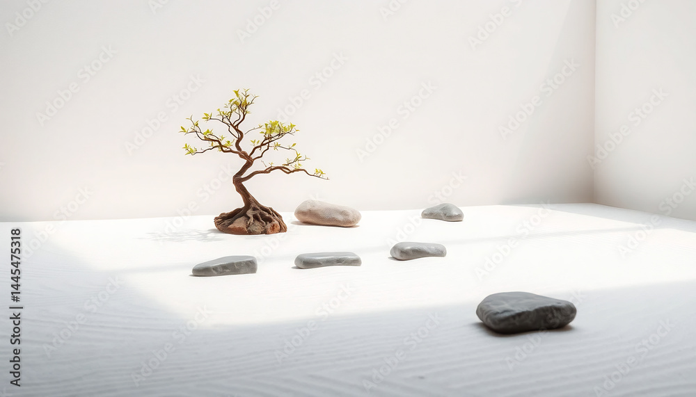 Tranquil Zen Garden with Raked Sand