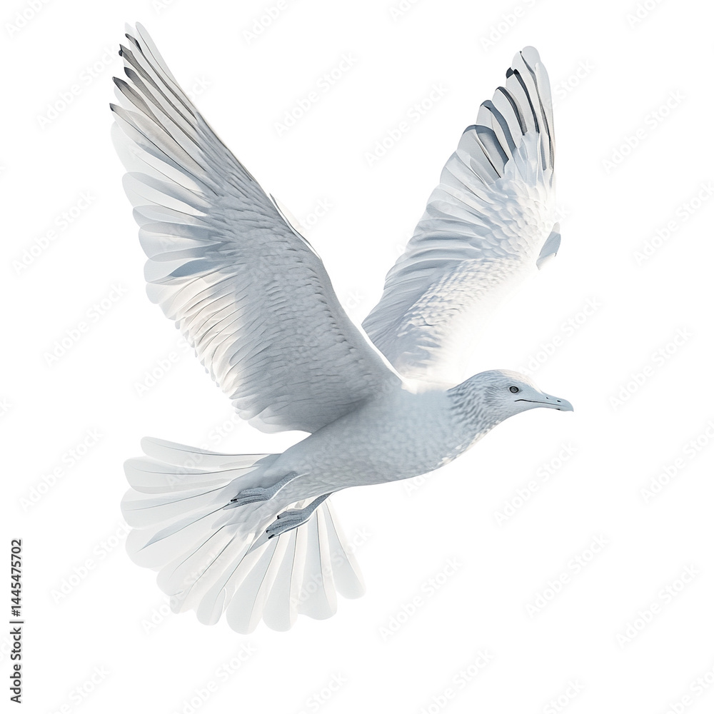 Obraz premium Serene ethereal flight: white seabird soaring gracefully against stark backdrop