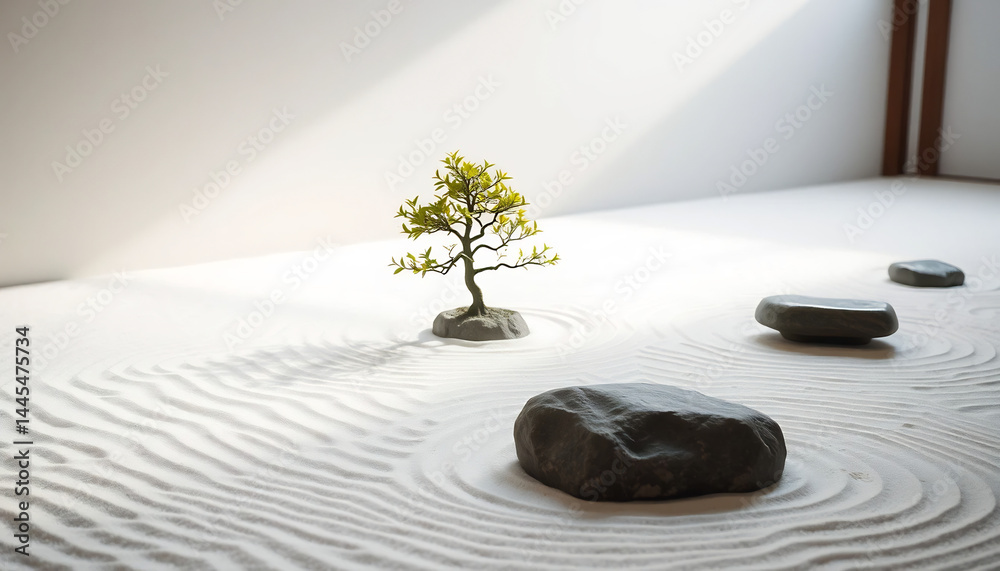 Tranquil Zen Garden with Raked Sand