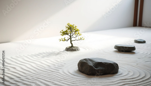 Obraz na płótnie Tranquil Zen Garden with Raked Sand w salonie