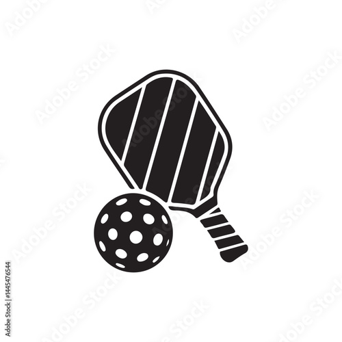 Silhouette of Simple Pickleball Paddle and Ball Icon for Game Use