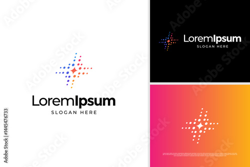 Pixel stars technology logo illustration design template