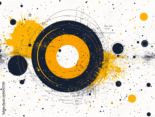 Abstract grunge background with halftone dots and wavy lines