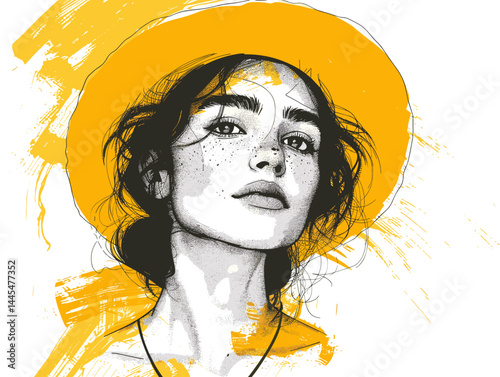 Beautiful woman face . Vector illustration in grunge style.
