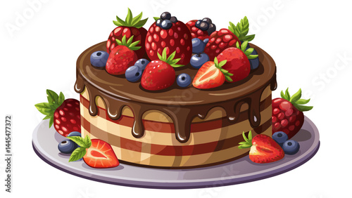 Classic chocolate cake garnished with fresh seasonal berries.
The fruits bring life and natural color to the dish.
Textured layers and glossy glaze create a real feel.
Isolated beautifully for food ve