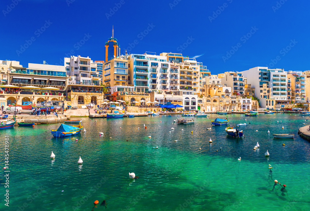 Beautiful cityscape of the St Julian's Bay, Malta