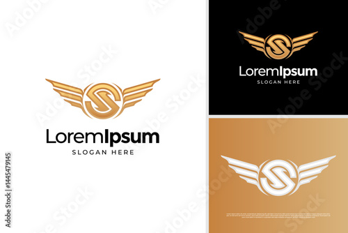 Letter S wing gold premium logo vector design template