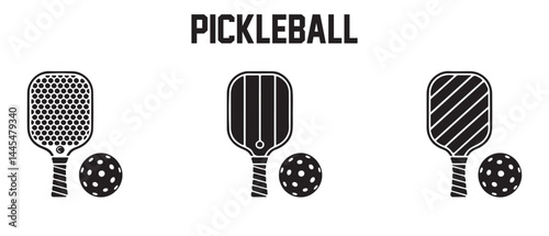 Silhouette of Set of Pickleball Equipment Icons for Game Use