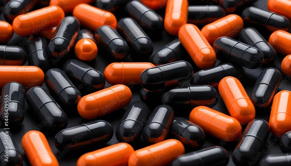 Close-up of Black and Orange Capsules Close-up of Black and Orange Capsules