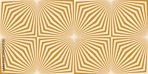 Yellow and beige abstract geometric seamless pattern. Optical illusion effect. Vector texture with broken lines, stripes, burst, chevron, tiles. Op art background. Trendy retro funky style design