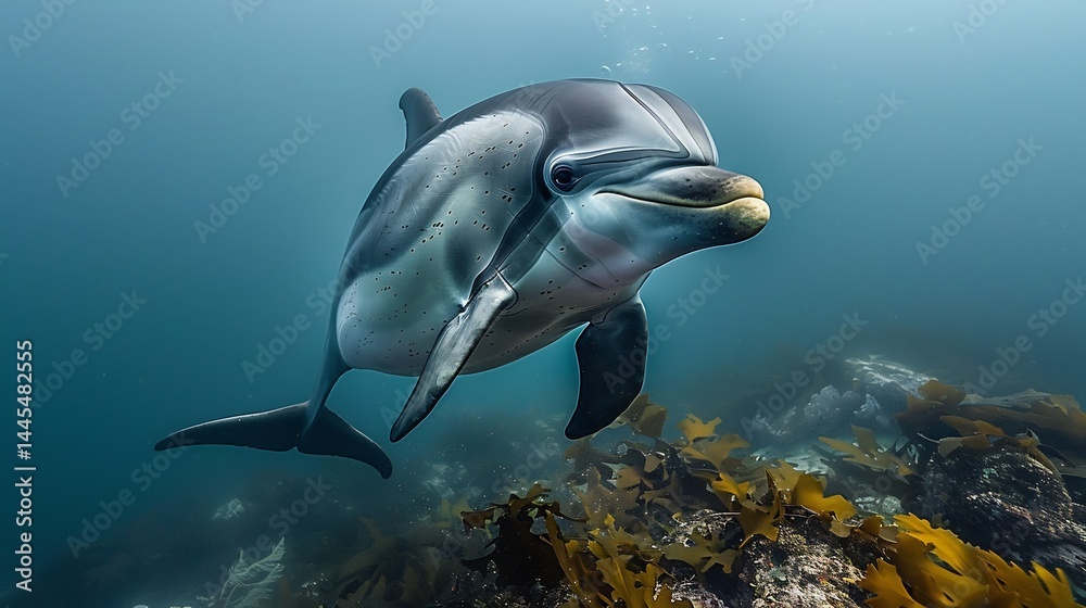 Obraz premium Lone dolphin caught mid air with expressive motion Arcing