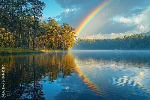 An ultra-realistic image of a rainbow reflected