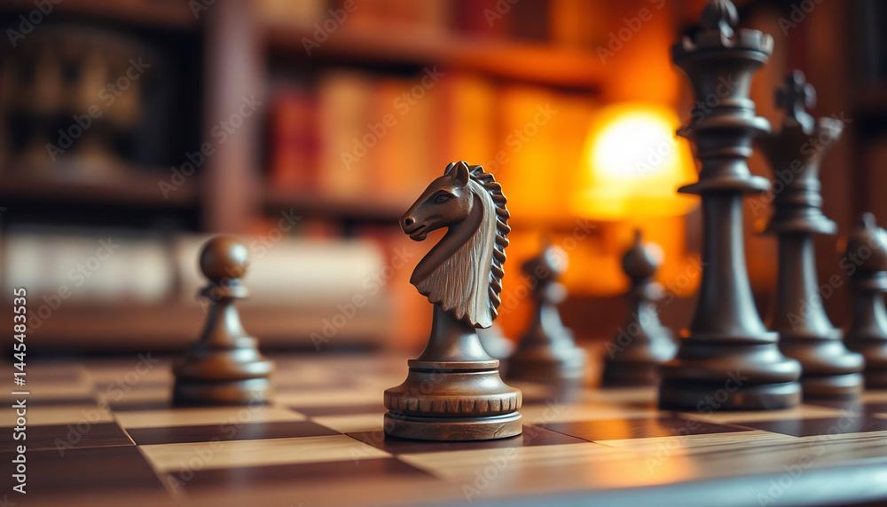 Close-Up of a Chessboard with Wooden Pieces