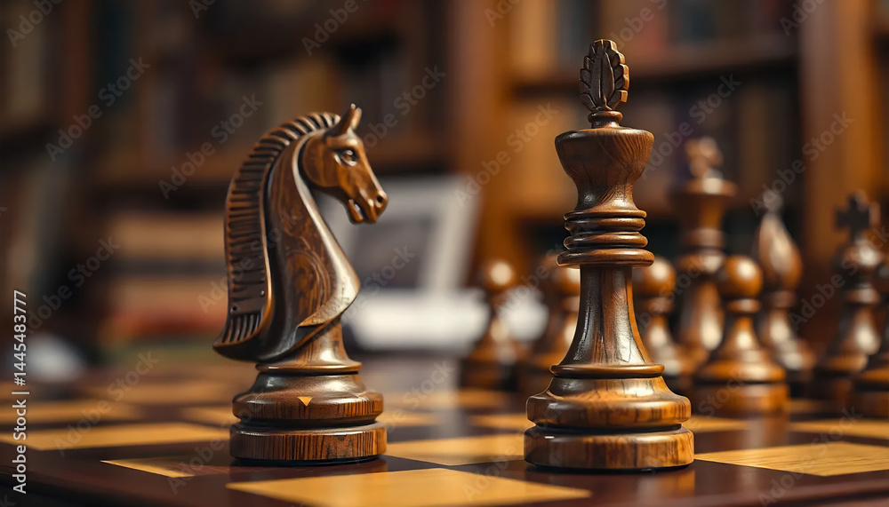 Close-Up of a Chessboard with Wooden Pieces