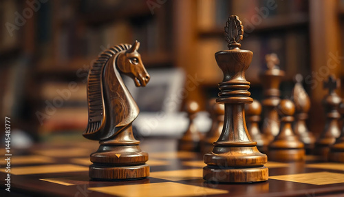 Close-Up of a Chessboard with Wooden Pieces