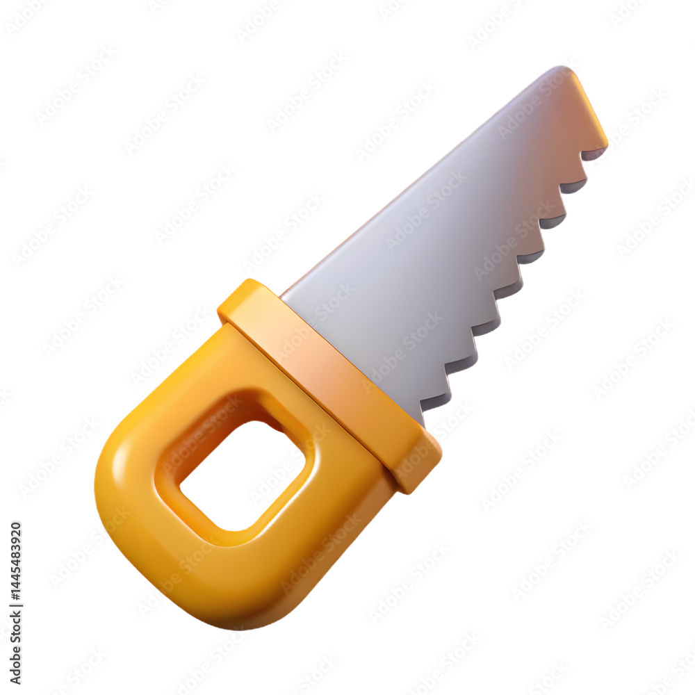 A vibrant 3D rendering of a hand saw, showcasing its yellow handle and sharp, serrated blade against a muted blue backdrop. The image exudes a sense of craftsmanship and utility. A vibrant 3D rendering of a hand saw, showcasing its yellow handle and sharp, serrated blade against a muted blue backdrop. The image exudes a sense of craftsmanship and utility.