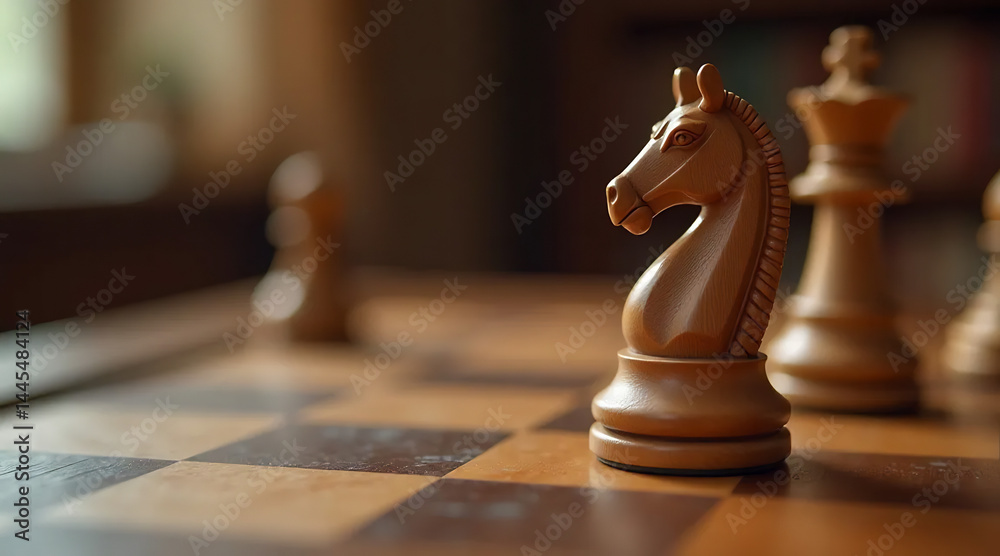 Close-Up of a Chessboard with Wooden Pieces