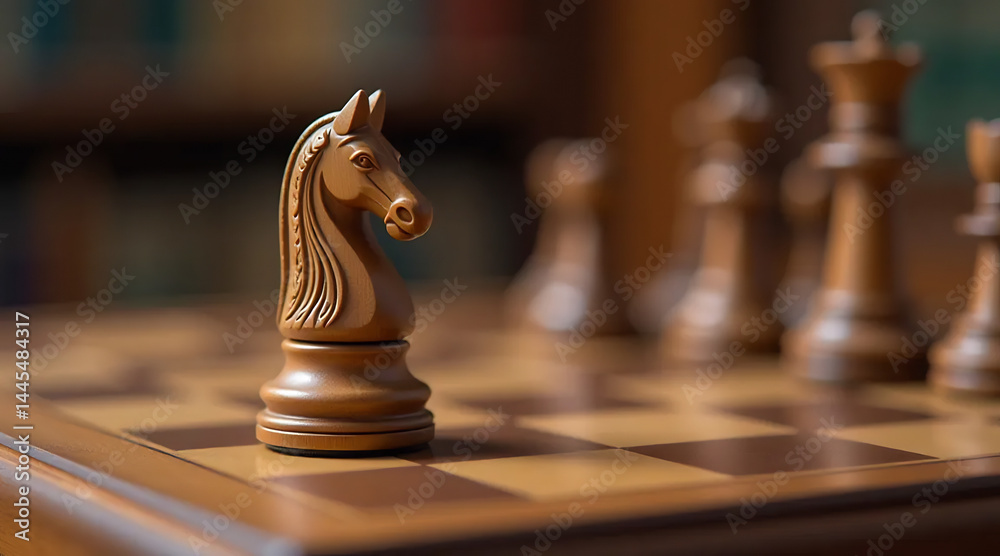 Close-Up of a Chessboard with Wooden Pieces