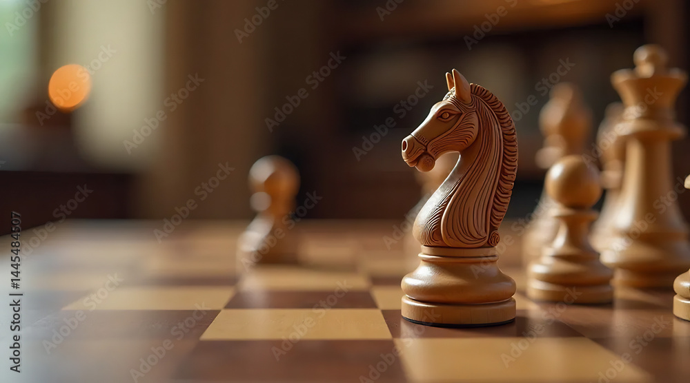 Close-Up of a Chessboard with Wooden Pieces
