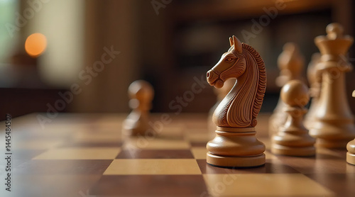 Obraz na płótnie Close-Up of a Chessboard with Wooden Pieces w salonie