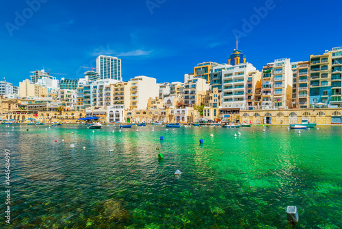 Picturesque cityscape of the St Julian's Bay, Malta
