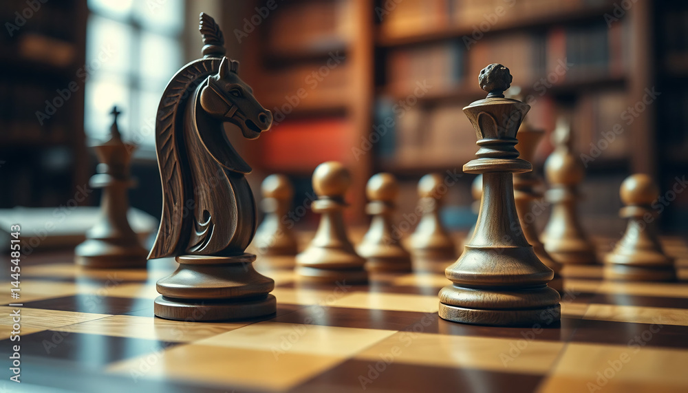 Close-Up of a Chessboard with Wooden Pieces