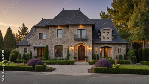 Wallpaper Mural Elegant french country style luxury suburban house exterior surrounded by lush greenery and beautiful landscaping in a peaceful neighborhood Torontodigital.ca