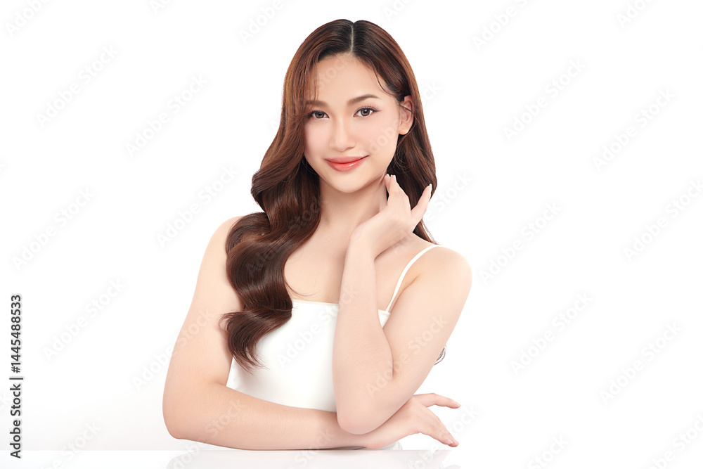 A beautiful young Asian woman with clean, fresh skin against a white background. Skincare, facial treatment, cosmetology, beauty, and spa. An elegant portrait of an Asian woman. A beautiful young Asian woman with clean, fresh skin against a white background. Skincare, facial treatment, cosmetology, beauty, and spa. An elegant portrait of an Asian woman.