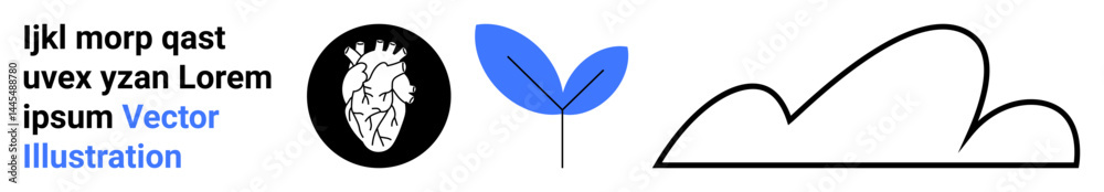 Fototapeta premium Heart in a circle, blue sprout, outlined cloud. Ideal for ecology, health, environment, wellness sustainability creativity simple landing page. Line metaphor. Simple line icons