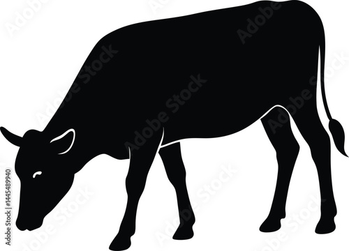 silhouette of a cow grazing on white background