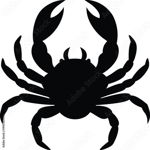 silhouette of a crab with claws raised on white background