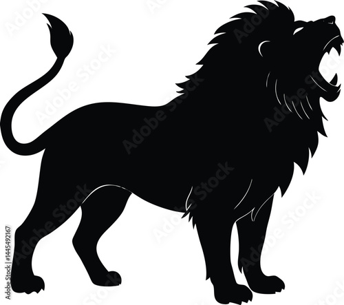 silhouette of a lion roaring with open mouth on white background