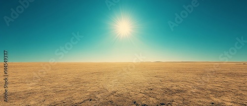Vast, sun-drenched desert landscape under a vibrant blue sky