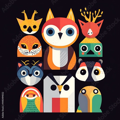 Abstract cartoon geometric animals, vector minimal