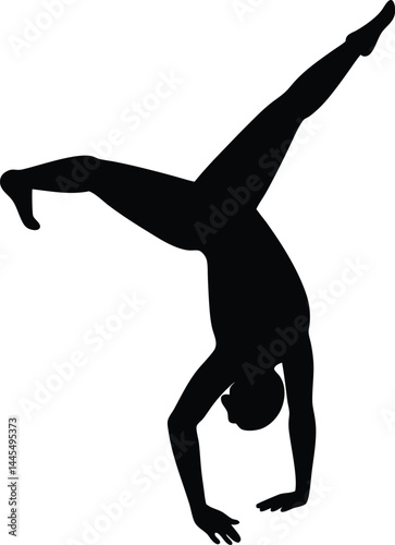 silhouette of a person doing a handstand on white background