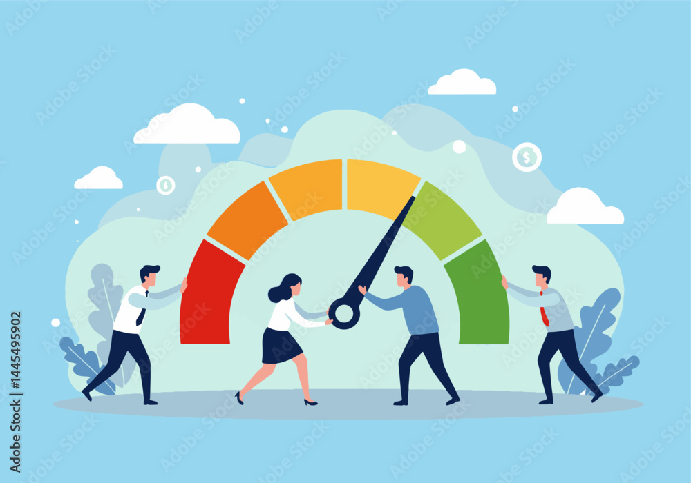 Illustration of businesspeople working together with progress indicators and strategic elements, symbolizing teamwork, goal achievement, and efficient collaboration for business growth and success. Illustration of businesspeople working together with progress indicators and strategic elements, symbolizing teamwork, goal achievement, and efficient collaboration for business growth and success.