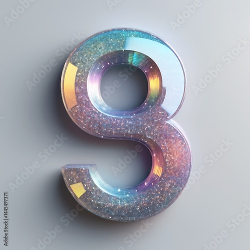 3D Holographic number 9 on white background