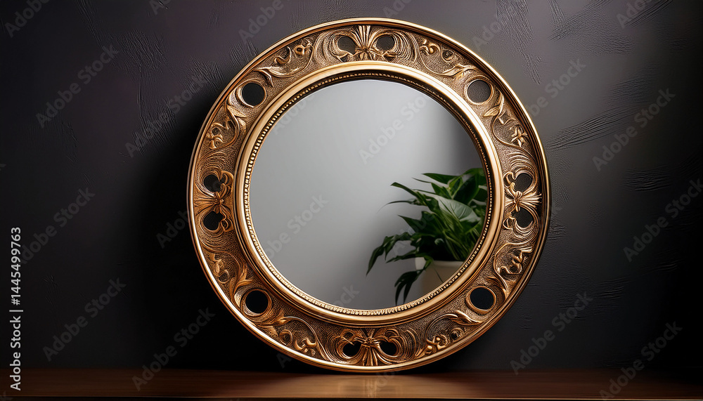 Obraz premium Round mirror in gold frame